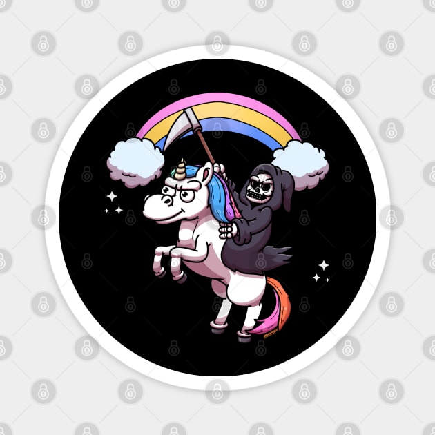 Grim Reaper Riding Unicorn Rainbow Edition Magnet by TheMaskedTooner